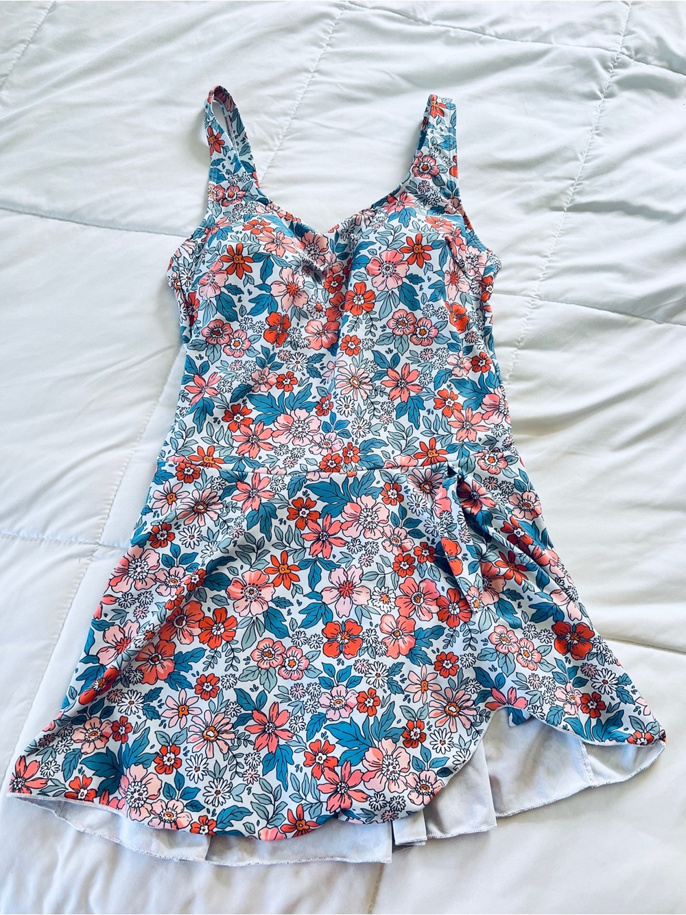 Floral Summer Swimdress - Blue & Pink